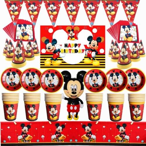 Red Mickey Mouse Childrens Theme Birthday Party Arrangement Decorative Paper Cup Draw Flag Tablecloth Disposable Party Supplies