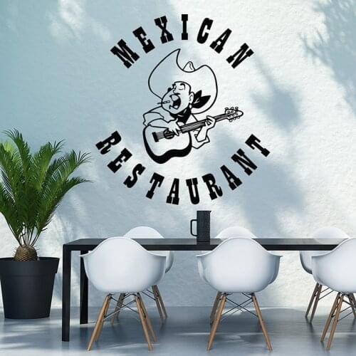 Mexican Restaurant Sign Folk Music Sombrero Guitar Wall Sticker Vinyl Interior Art Window Decals Kitchen Mural Wallpaper S229