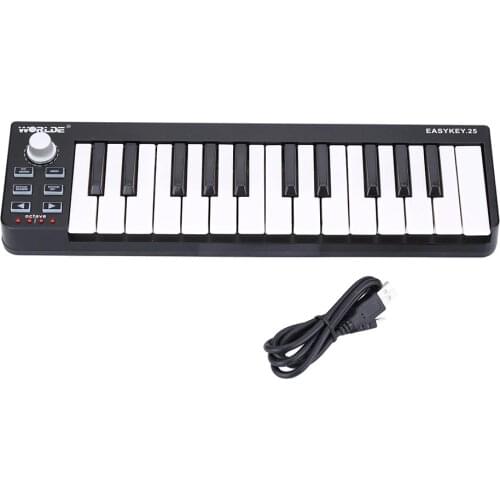Worlde MIDI Keyboard Easykey.25 Portable Keyboard Mini 25-Key USB MIDI Controller Electric Piano Kids Gift Musical Instrument