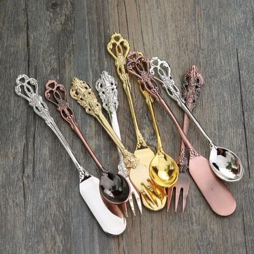Multifunction Dessert Tableware Coffee Tea Fruit Cake Fork Butter Knife Afternoon Tea Set Court Style Hollow Out Design 3pcs/set