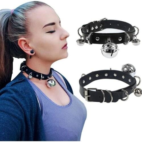 Trendy Punk Leather Choker Necklace Multilayer Bells Metal Chocker Collar Necklace Handmade Boho Gothic Costume Jewelry