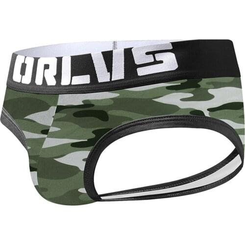 Mens Camouflage Cotton Breathable Panties Briefs Hollow Buttocks Double Thongs Cuecas Gay Open Crotch Sexy T-Pants Jockstraps