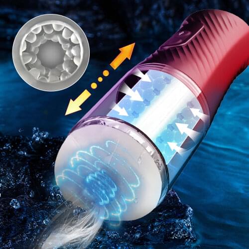 Male Masturbator Cups With Voice Automatic Telescopic Powerful Vacuum Sucking Real Vagina Erotic Pocket For Men Pussy Sex Toys