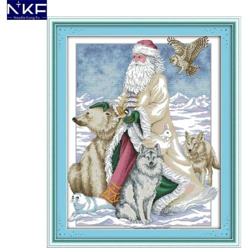 NKF The North Pole Santa Claus Cross Stitch Pattern Counted Cross Stitch Kit for Embroidery Home Decor Needlework Cross Stitch