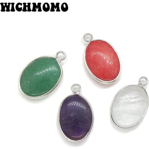 2019 New 2pcs/lot 23*14mm Natural Stone Oval Charms Copper Pendant for DIY Earring Necklace Jewelry Accessories