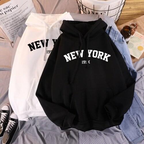 NEW 8 Colors Sweatshirts velvet winter Womens NEW YORK printing Hooded Female 2020 Cotton Thicken Warm Hoodies Lady Autumn Tops