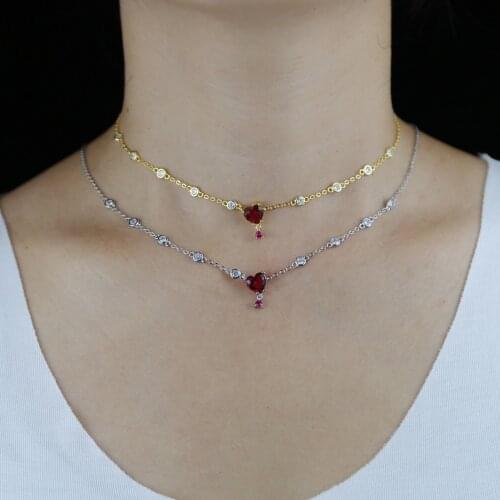 New arrived delicate gold silver color Red heart pendant necklace with clear CZ for women girl Trendy Valentines Day jewelry