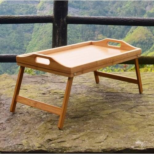 Wholesale bamboo tray breakfast tray with feet folding tray lazy bed computer table