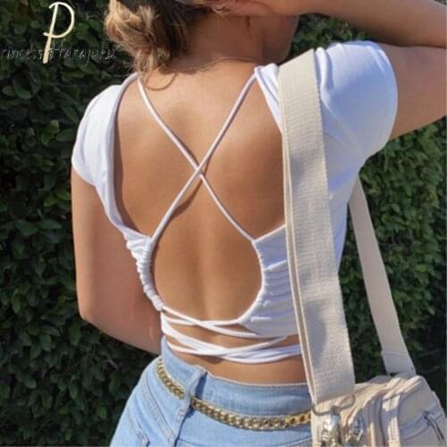 Open Camisoles Sleeveless New Backless Summer Women Sexy Party Hollow Out Fitness Tops Short Streetwear Black Lace Up Crop Tops