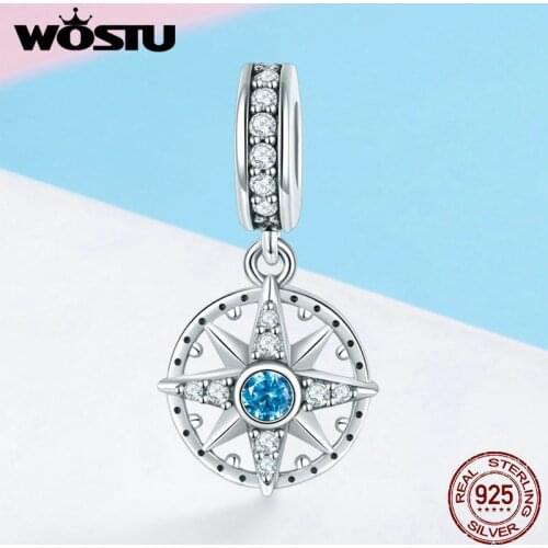 WOSTU Authentic 925 Sterling Silver Original Compass Charm fit Bead Bracelet Necklace DIY Crystal Jewelry Fashion Gift FIC847