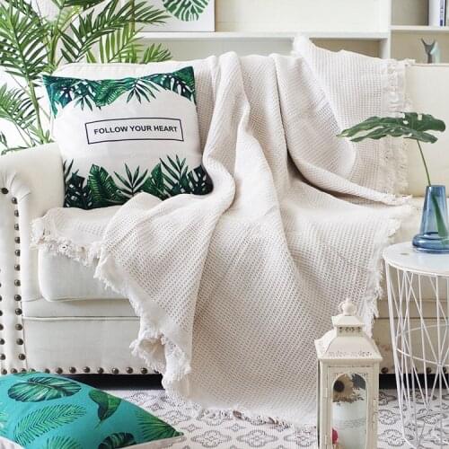 Nordic Simple Plain Plaid Sofa Blanket Decorative Cloth Sofa Towel Protective Cover Tassel Air Conditioning Blankets for Bed