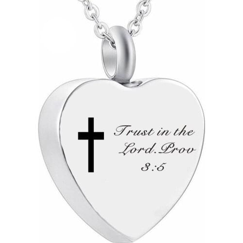 Religion Cremation Urn Heart Pendant Necklace Cross Bible Verse Trust In The Lord Perfume Bottle Necklaces Christian Jewelry