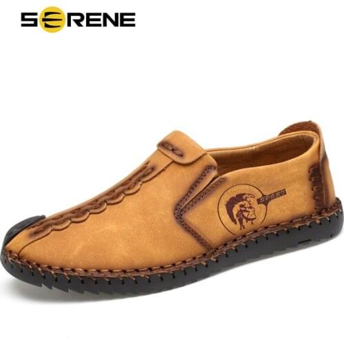 SERENE Brand Big Size 38-46 Split Leather Men Casual Shoes Fashion Top Quality Comfortable Driving Slip On Loafers Rubber Shoe