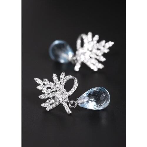 DAIMI Sky Blue Water Drop Topaz Earrings Natural Gemstones Genuine 925 Sterling Silver White Stud Earrings Tanabata Ceremony