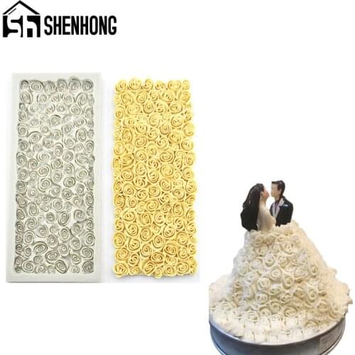 SHENHONG 3D Rose Bride Wedding Dress Silicone Fondant Cake Border Decorating Mold Chocolate Gum Paste Sugar Craft Pastry Mould