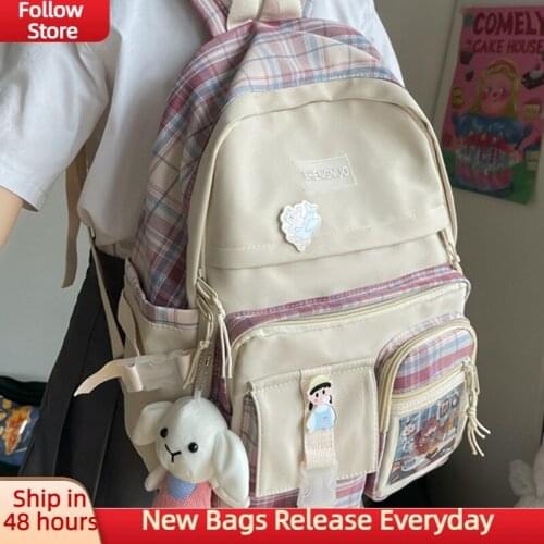 Plaid for Girl School Backpacks Waterproof Large Capacity Softback Travel Bags Nylon Preppy Style High Quality Teenager Backpack
