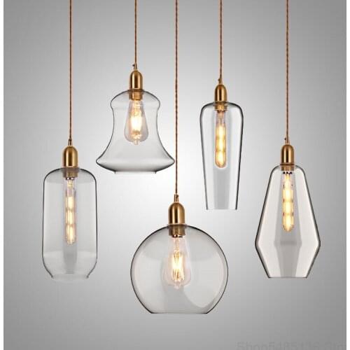 Modern LED Glass Pendant Lights Industrial Light Restaurant Bar Coffee Shop Hanging Lamps Living Room Kitchen Lighting Fixture
