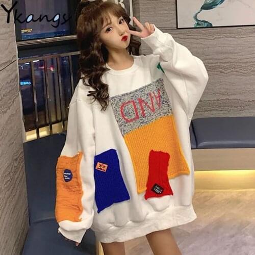 Patchwork Sweater Knitted Gothic Women Loose Long Sleeve Fashion Pullovers Female Korean Style Baggy Harajuku Casual Streetwear