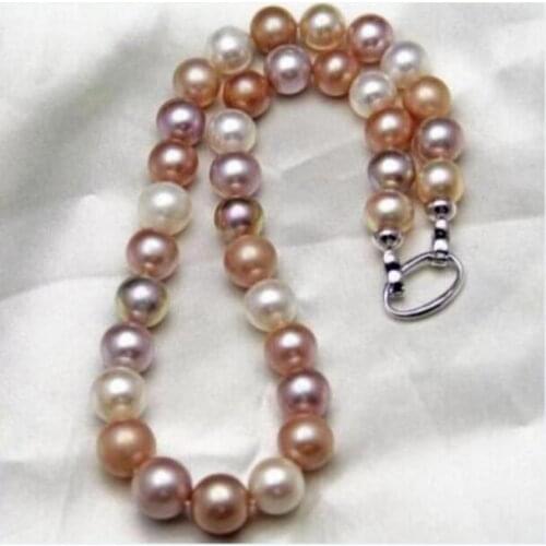 Gorgeous 12-14mm round multicolor pear necklace 18inch