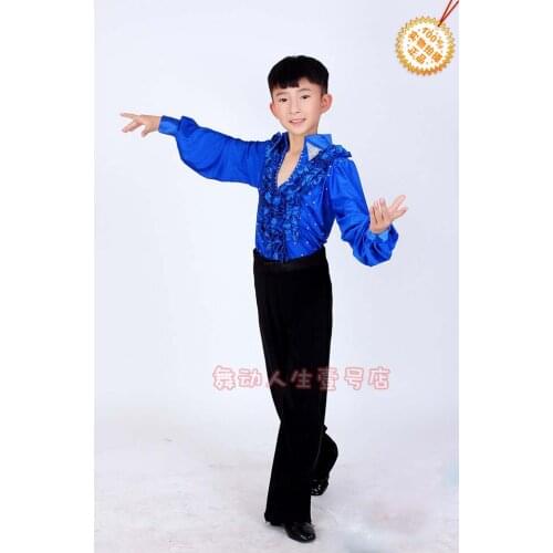 High quality Fall and winter childrens ballroom stage clothing boys Latin dance skirts long-sleeved dress perfoming costumes