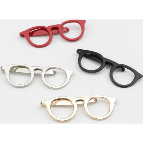 4 Color Tie Clip Glasses Shape Metal Tie Clip Black/Red/Gold for Men Glasses Leisure Necktie Clips Pin Accessory Jewelry
