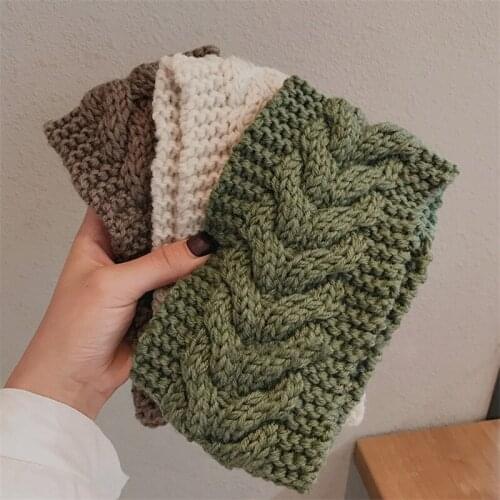 QCOOLJLY Winter Knitted Headband For Women New Cotton Hair Bands Warmer Headbands Fashion Lady Headwear Hair Accessories