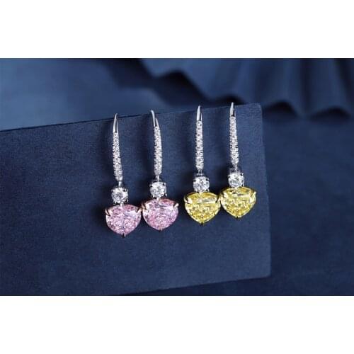 Pirmiana Fashion 925 Sterling Silver Heart Shape 2.0ct Simulated Yellow Pink Diamond Earrings Gemstone Women Jewellery