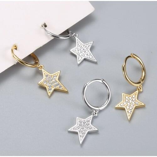 DORIN Twinkle Star Genuine 925 Sterling Silver Hoop Earring For Women Wedding Engagement Fine Female Clear Zircon Jewelry
