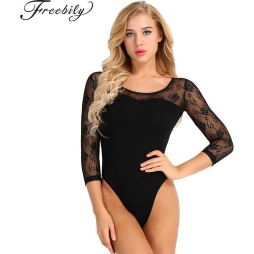 Women Adult Ballet Leotard Cotton Soft Lace 3/4 Sleeves Ballet Dance Leotard Sports Bodysuit Female Gymnastic Ballet Dancewear