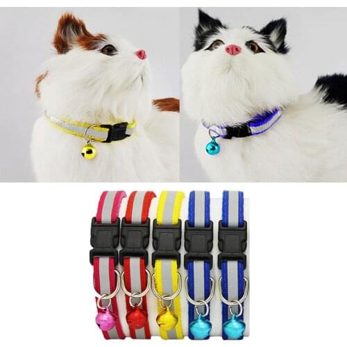 1pc Adjustable Pet Cat Dog Puppy Reflective Collars Safety Buckle Bell Neck Strap Dog Supplies Cat Collars Pet supplies Products