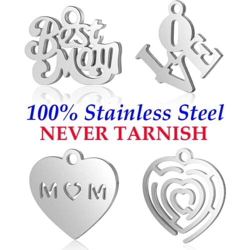 10 Pieces I Love MOM Mother Day Charm Wholesale 100% Stainless Steel AAAAA Quality Pendants DIY Jewelry Finding Pendant