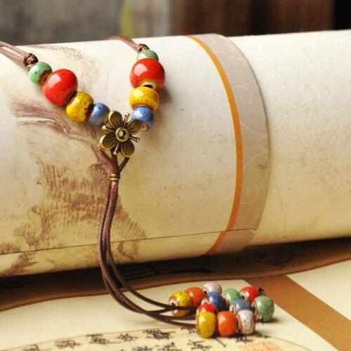 30 piece/lot Ceramic Pendants Necklace Long Tassel Beaded Flower Statement Charm Sweater Chain Choker Women Fashion Jewelry