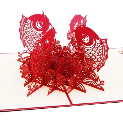 3D Pop Up Paper Laser Cut Greeting Cards Creative Personalized Handmade Koi Fish Postcards Birthday Festival Gift
