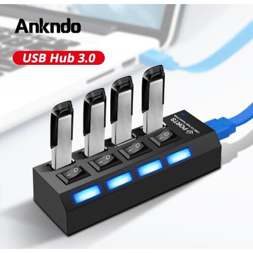 4 Port USB Hub 3.0 True USB 3.0 hub High Speed USB Splitter Converter with Separate Switch Plug & Play USB Adapter