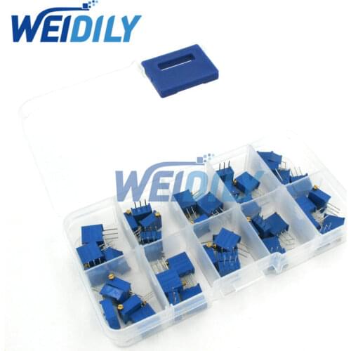 50PCS/LOT 3296X Multiturn Trimmer Potentiometer Kit 100R-1M Precision Variable Potentiometers 3296