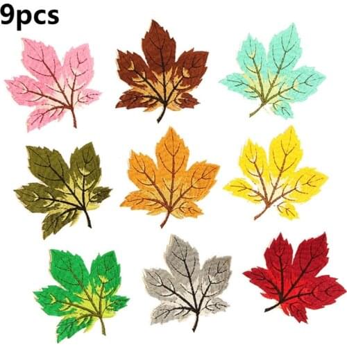 9Pcs Multicolor Maple Leaf Sew/Iron On Appliques Embroidery Patches DIY Badge F3MD