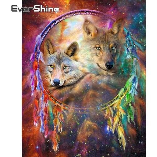 Evershine Diamond Mosaic Full Display Wolf Cross Stitch Diamond Embroidery Sale Animals Rhinestones Pictures Diamond Painting