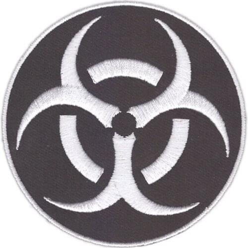 LARGE BIOHAZARD RADIATION SYMBOL EMBROIDERED IRON-ON BLACK patch WARNING SIGN