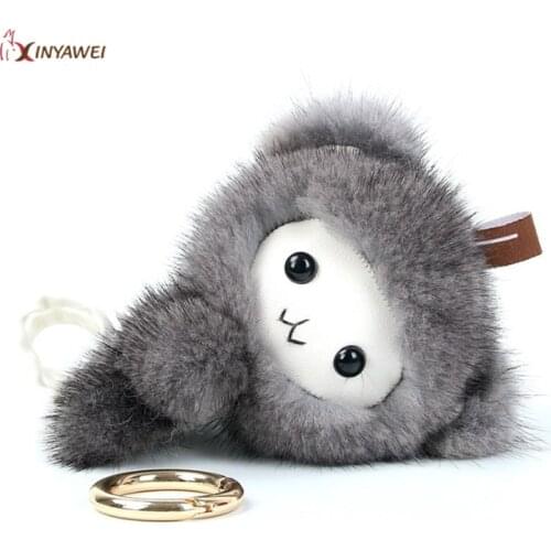 Free Shipping Mink Fur Keychain Little Monkey Fur Fashion Pom Pom Keychain Monkey Toy Keychain 12 cm Tote Car Charm Pendant