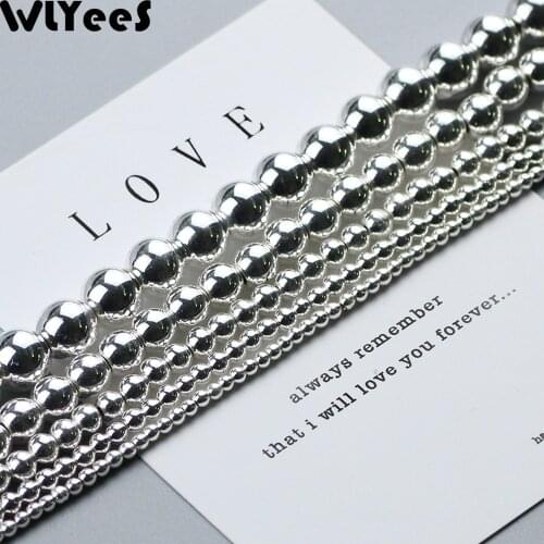 WLYeeS plating Silver Hematite beads Natural Stone round ball 2 3 4 6 8 10mm Spacer loose beads for jewelry bracelet Making DIY