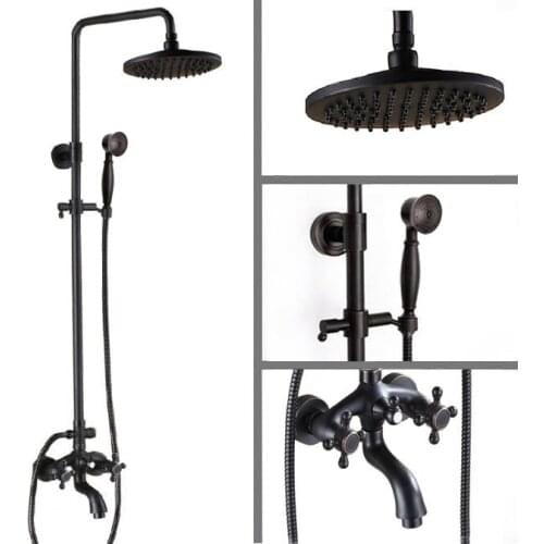 Black Oil Rubbed Brass Wall Mounted Rain Bathroom Rainfall Shower Faucet Set with Hand Spray Shower Head Tub Mixer Tap 2rs454