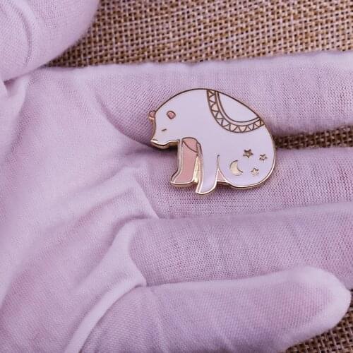 Moon Stars In The Cute Pig Enamel Pin Lovely White Brooch For Lapel Coat Sweater Scarf Badge