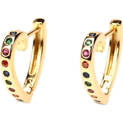 EYIKA Gold Filled Mix Color Zircon Dainty Heart Hoop Earrings Women Girls Daily Wear Casual Circle Earring Minimalist Jewelry