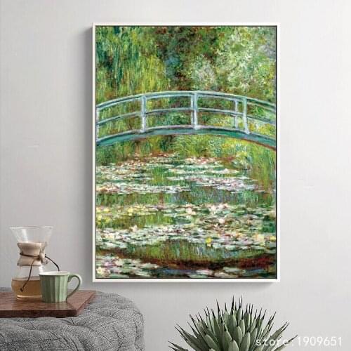 Cotton no frame Monets water lilies bridge scenery canvas printings oil painting printed on cotton wall art decoration picture