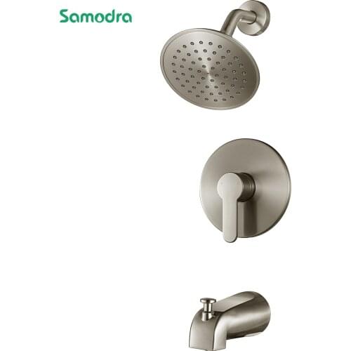 Samodra Bathtub Spout Rainfall Shower Faucet Brass Shower System Rainfall Shower Set Shower Column Bath Mixer Brushed Nickel Tap