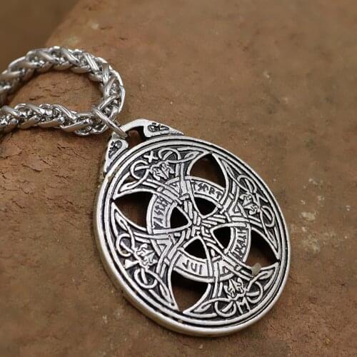 Exquisite Nordic Viking Hollow Celtic Knot Cross Metal Round Pendant Religious Amulet Jewelry Necklace