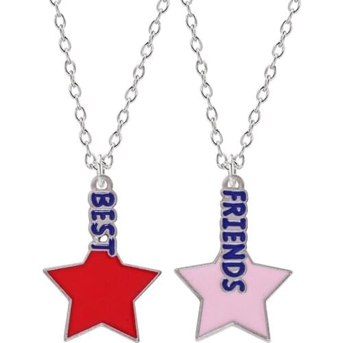 2 Piece Set Best Friends Men And Women Necklace Pink Red Star Friendship Pendant BFF Fashion Female Accessories Jewelry Gift