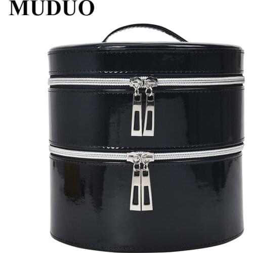 Cylindrical Shape Leather Cosmetic Bag Women Travel Waterproof Beauty Cosmetic Case Toiletry Kits Organizer Makeup Storage Box