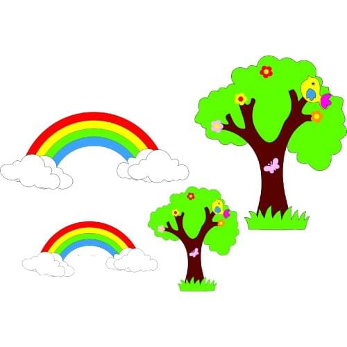Creative Rainbow Cartoon Home Wall Decor for Kindergarten Children Room Big Green Bird Tree Nonwoven Felt Package Wall Stickers
