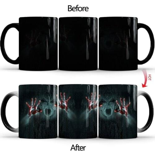 1Pcs New 350ml Horror Mug Heat Reveal Mug Ceramic Color Changing Mug Magic Coffee Tea Cup Mug Gift for Family Friends kids